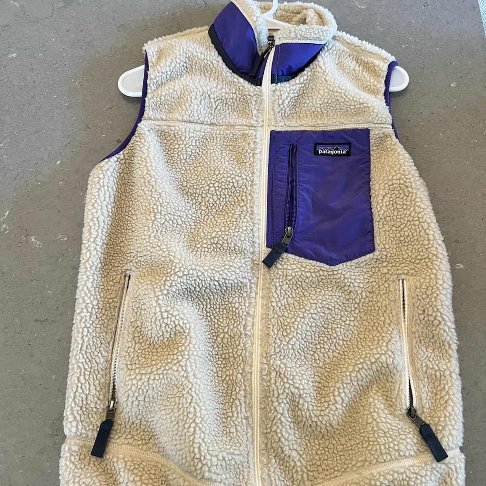 Patagonia Cream and Blue Fleece Vest